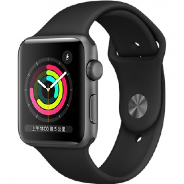 apple watchS3 42公釐太空灰色鋁金屬錶殼搭配黑色運動型錶帶