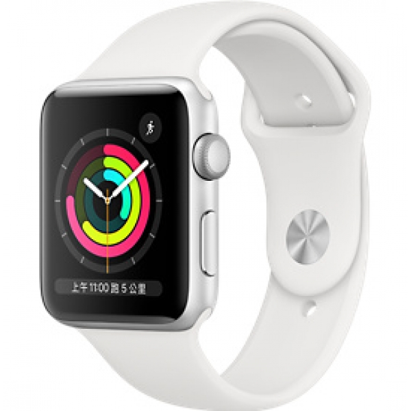 apple watchS3 42公釐銀色鋁金屬錶殼搭配白色運動型錶帶